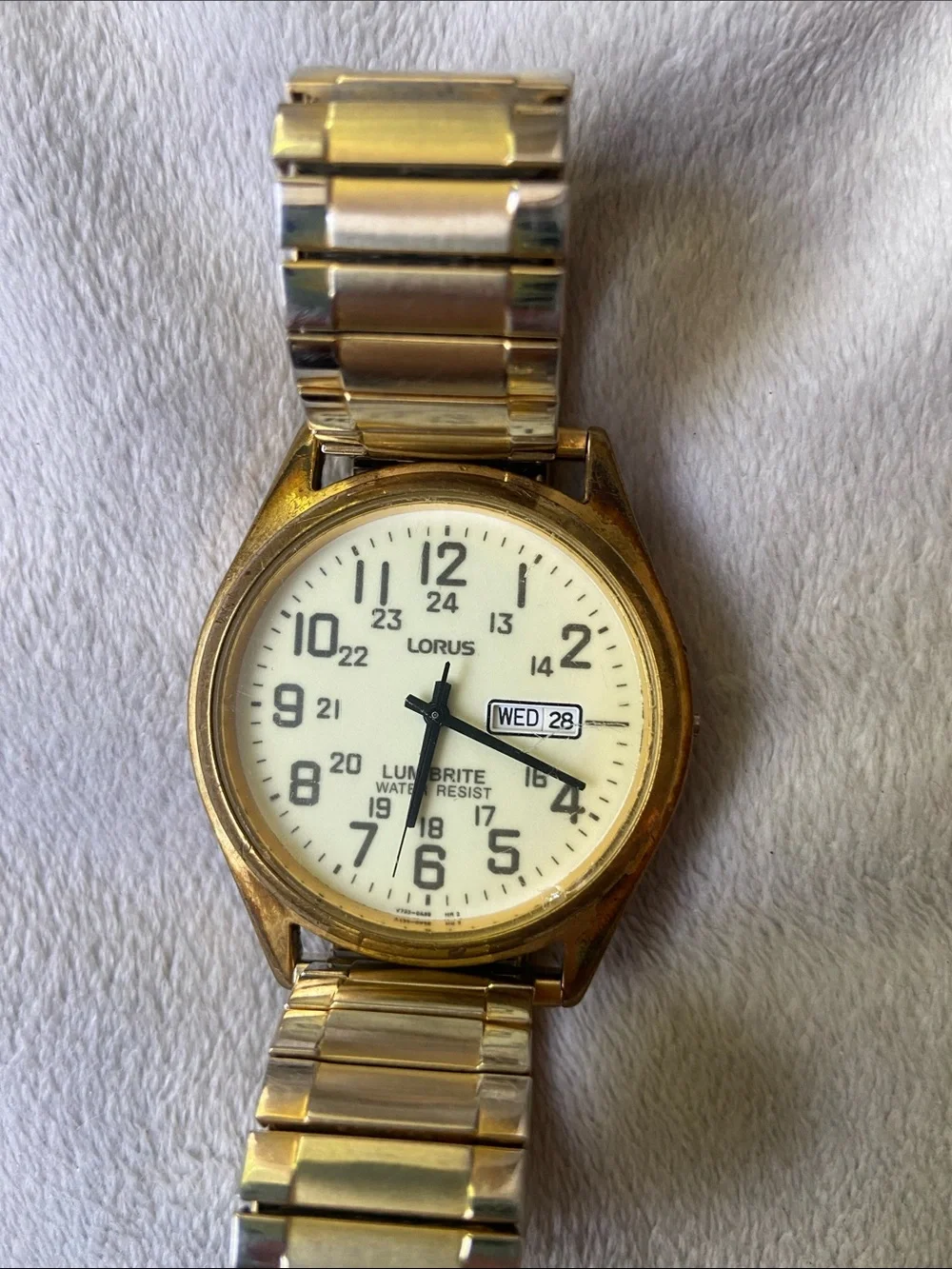 Vintage Lorus Seiko Lumibrite Mens Watch Gold Tone Day Date V733-0A10 Untested